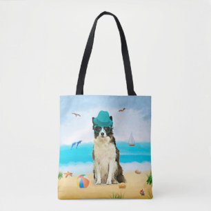 Grens Collie Dog op strand Tote Bag