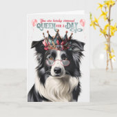 Grens Collie Dog Queen voor een dag grappige verja Kaart (Gele Bloem)
