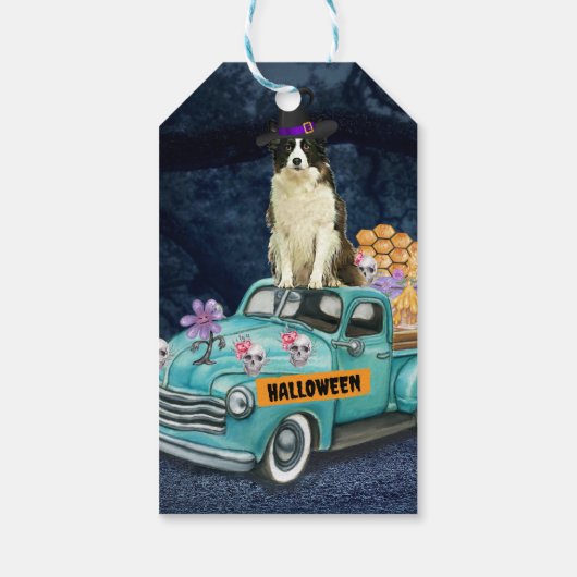 Grens Collie Halloween Truck Scary Night Cadeaulabel (Achterkant)