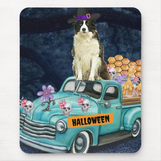 Grens Collie Halloween Truck Scary Night Muismat (Voorkant)