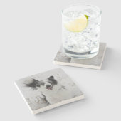 Grens Collie in de sneeuw van Montana. Stenen Onderzetter (Zijkant)