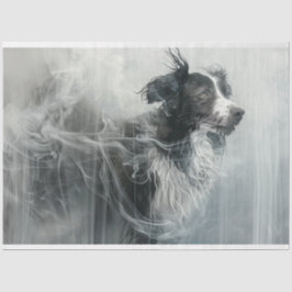 Grens Collie in een wolk van rook Decoupage Tissuepapier