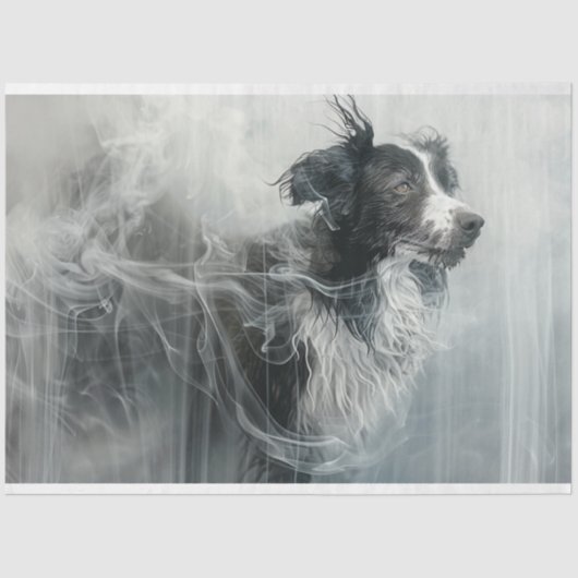 Grens Collie in een wolk van rook Decoupage Tissuepapier (Voorkant)
