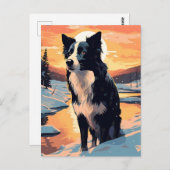 Grens Collie in het besneeuwde bos tijdens zonsond Briefkaart (Voorkant / Achterkant)