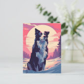 Grens Collie in het besneeuwde bos tijdens zonsond Briefkaart (Staand voorkant)