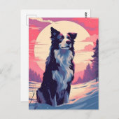 Grens Collie in het besneeuwde bos tijdens zonsond Briefkaart (Voorkant / Achterkant)