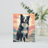 Grens Collie in het bos tijdens zonsondergang Feestdagenkaart (Staand voorkant)