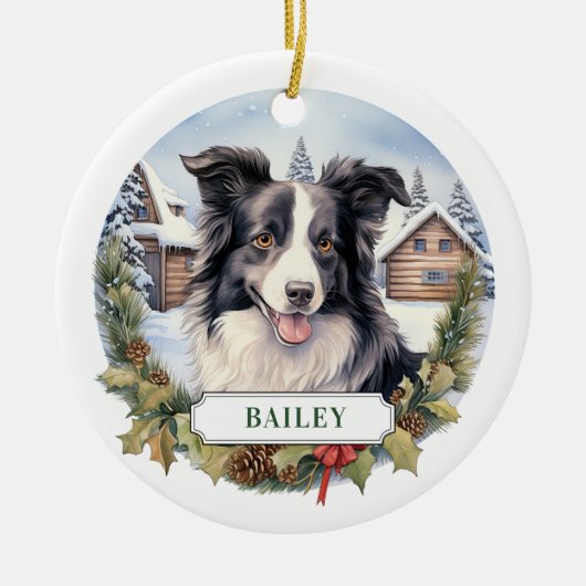 Grens Collie Keramische Cirkel Ornament (Voorkant)