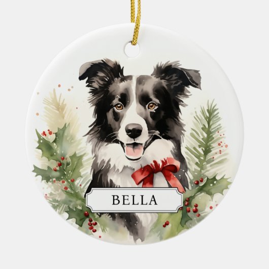 Grens Collie Keramische Cirkel Ornament (Voorkant)