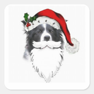 Grens Collie Kerst sticker ~ Santa met baard