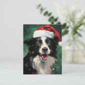 Grens Collie Kerstborstel schilderen kunstwerk Feestdagenkaart (Staand voorkant)