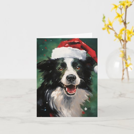 Grens Collie Kerstborstel schilderen kunstwerk Kaart (Gele Bloem)
