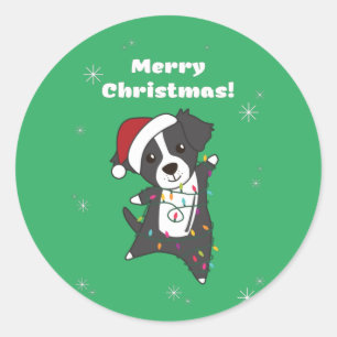 Grens Collie Kerstmis Winterdieren Hond Cl Ronde Sticker