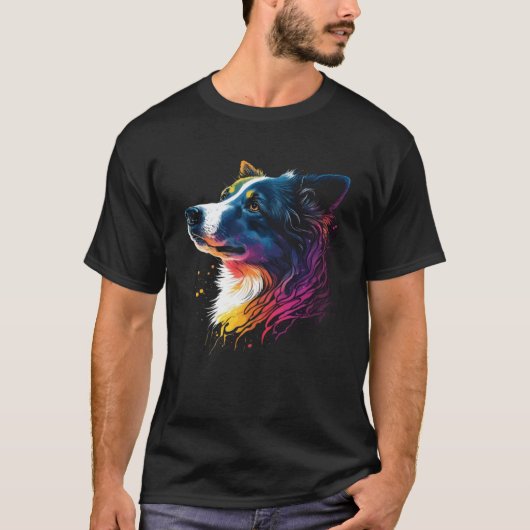 Grens Collie Kleurrijke Pop Splash Tie Dye 1 T-shirt (Voorkant)