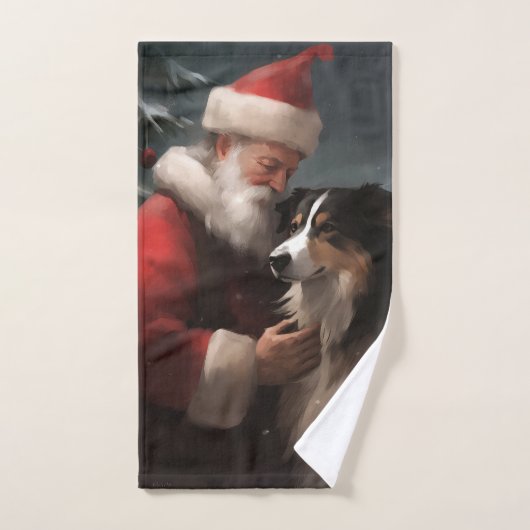 Grens Collie Met Sinterklaas Feestelijke Kerstmis Bad Handdoek (Handdoek)
