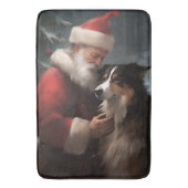 Grens Collie Met Sinterklaas Feestelijke Kerstmis Badmat (Voorkant Verticaal)