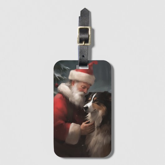 Grens Collie Met Sinterklaas Feestelijke Kerstmis Bagagelabel (Voorkant (verticaal))