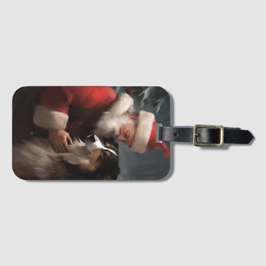 Grens Collie Met Sinterklaas Feestelijke Kerstmis Bagagelabel (Voorkant (horizontaal))