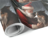 Grens Collie Met Sinterklaas Feestelijke Kerstmis Cadeaupapier (Rol Hoek)