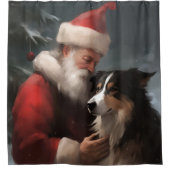 Grens Collie Met Sinterklaas Feestelijke Kerstmis Douchegordijn (Voorkant)