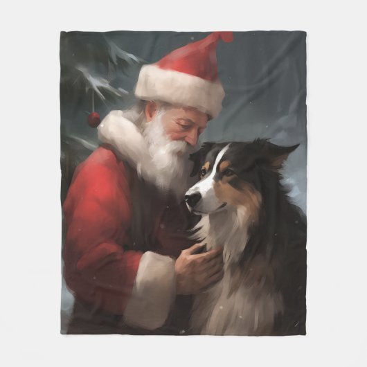 Grens Collie Met Sinterklaas Feestelijke Kerstmis Fleece Deken (Voorkant)