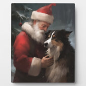 Grens Collie Met Sinterklaas Feestelijke Kerstmis Fotoplaat (Voorkant)