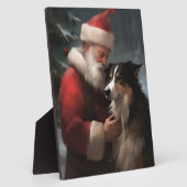 Grens Collie Met Sinterklaas Feestelijke Kerstmis Fotoplaat (Zijkant)