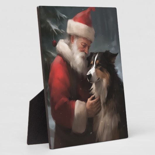 Grens Collie Met Sinterklaas Feestelijke Kerstmis Fotoplaat (Zijkant)
