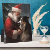 Grens Collie Met Sinterklaas Feestelijke Kerstmis Fotoplaat (Zijkant)