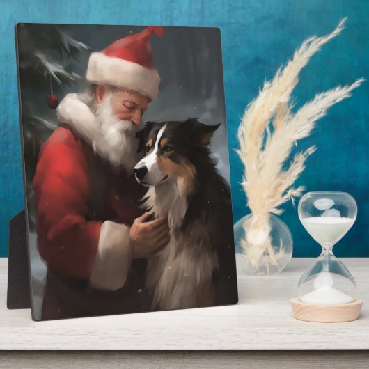 Grens Collie Met Sinterklaas Feestelijke Kerstmis Fotoplaat (Zijkant)