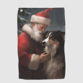 Grens Collie Met Sinterklaas Feestelijke Kerstmis Golfhanddoek (Voorkant)