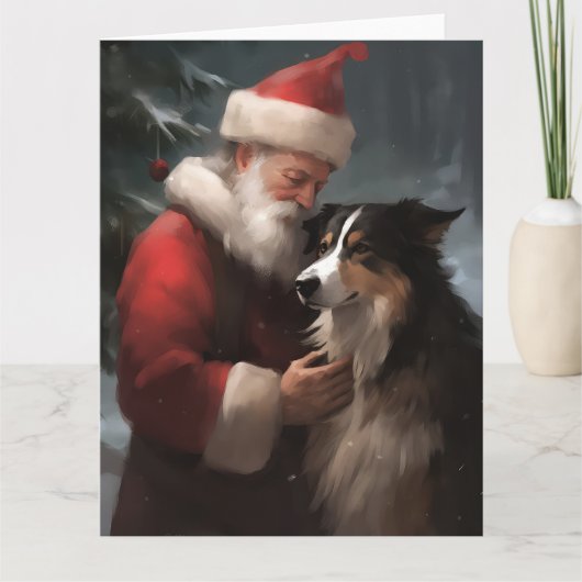 Grens Collie Met Sinterklaas Feestelijke Kerstmis Kaart (Voorkant)