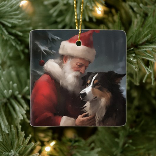 Grens Collie Met Sinterklaas Feestelijke Kerstmis Keramisch Ornament (Boom)