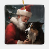 Grens Collie Met Sinterklaas Feestelijke Kerstmis Keramisch Ornament (Voorkant)