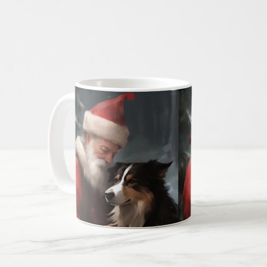 Grens Collie Met Sinterklaas Feestelijke Kerstmis Koffiemok (Voorkant links)