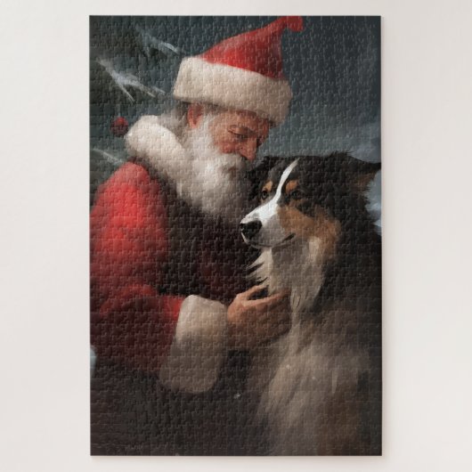 Grens Collie Met Sinterklaas Feestelijke Kerstmis Legpuzzel (Verticaal)
