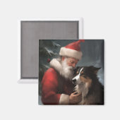 Grens Collie Met Sinterklaas Feestelijke Kerstmis Magneet (Voorkant / Achterkant)