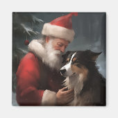 Grens Collie Met Sinterklaas Feestelijke Kerstmis Magneet (Voorkant)