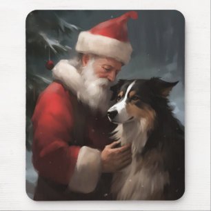 Grens Collie Met Sinterklaas Feestelijke Kerstmis Muismat