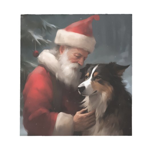 Grens Collie Met Sinterklaas Feestelijke Kerstmis Notitieblok (Voorkant)