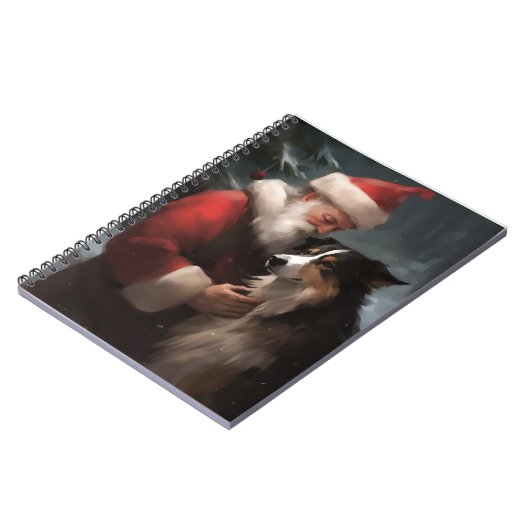 Grens Collie Met Sinterklaas Feestelijke Kerstmis Notitieboek (Linkerzijde)