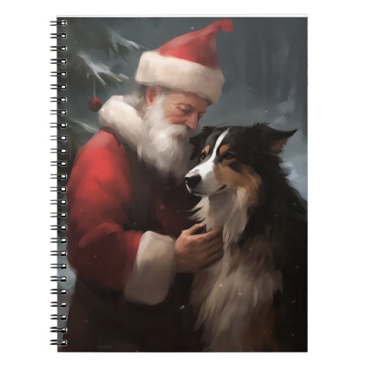 Grens Collie Met Sinterklaas Feestelijke Kerstmis Notitieboek (Voorkant)