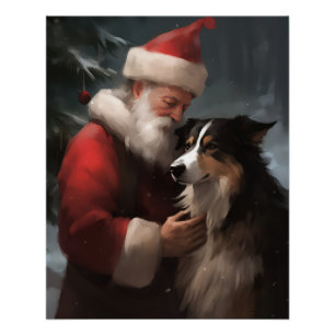Grens Collie Met Sinterklaas Feestelijke Kerstmis Perfect Poster