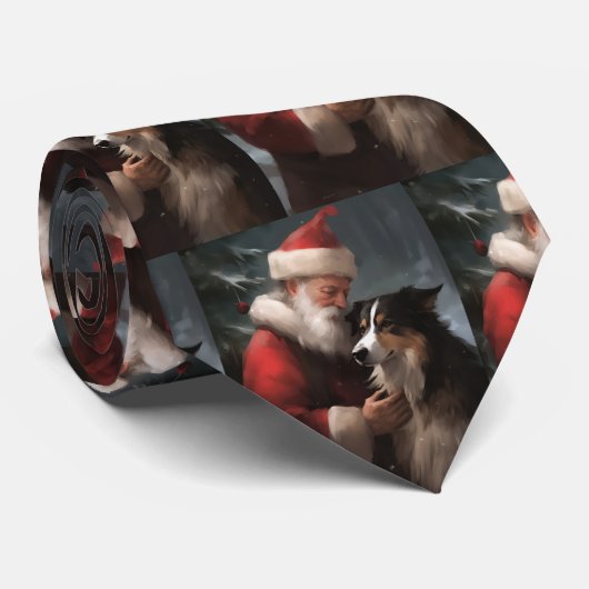 Grens Collie Met Sinterklaas Feestelijke Kerstmis Stropdas (Opgerold)