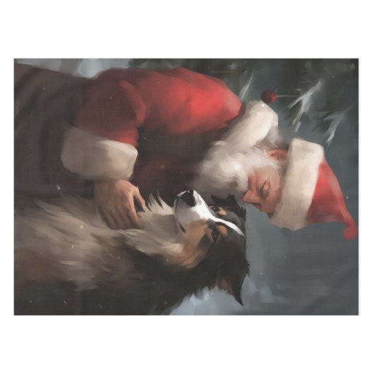 Grens Collie Met Sinterklaas Feestelijke Kerstmis Tafelkleed (Voorkant (Horizontaal))