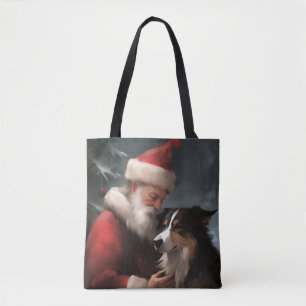 Grens Collie Met Sinterklaas Feestelijke Kerstmis Tote Bag