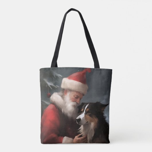 Grens Collie Met Sinterklaas Feestelijke Kerstmis Tote Bag (Achterkant)