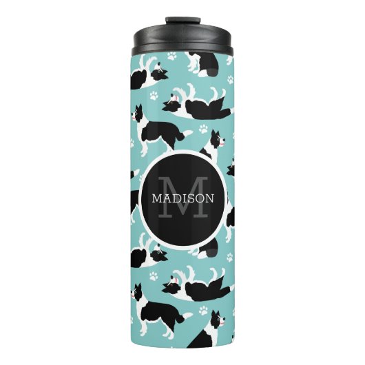 Grens Collie Monogram en Naam Thermosbeker (Voorkant)