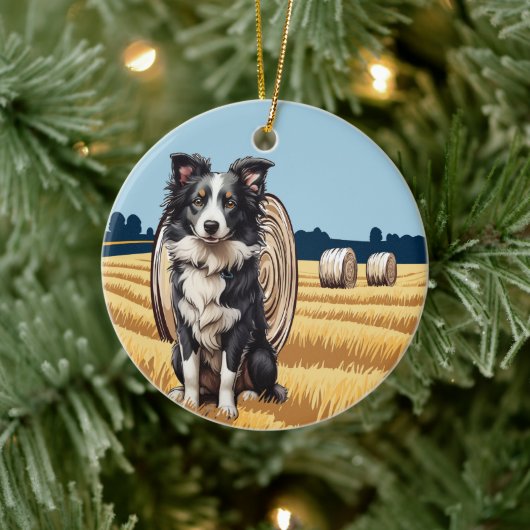 Grens Collie op Boerderij Keramisch Ornament (Boom)