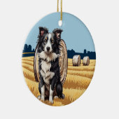 Grens Collie op Boerderij Keramisch Ornament (Rechts)